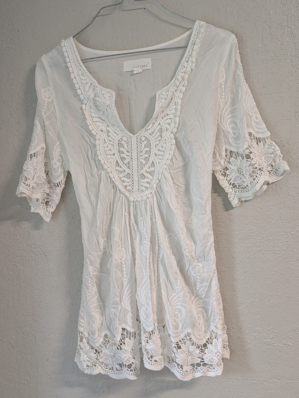 Silk Lace V-Neck Tunic S Tie Back Sheer Fairy Dainty Whimsy Capsule Coquette